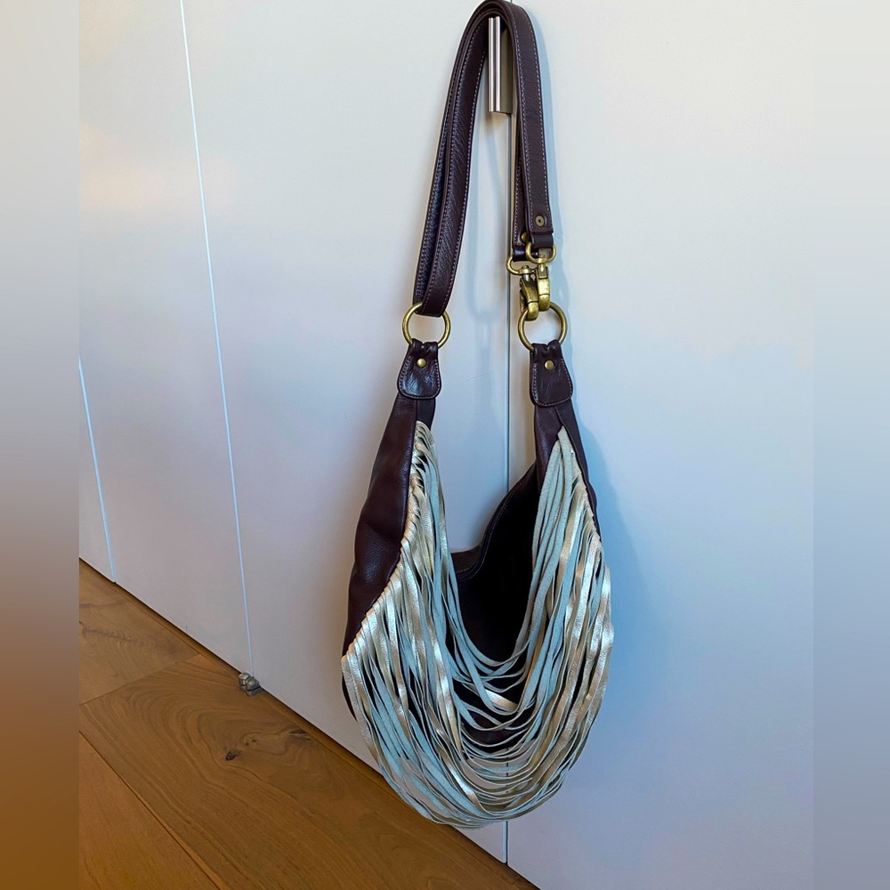 JACQUELINE JARROT brown shoulder bag with metallic leather